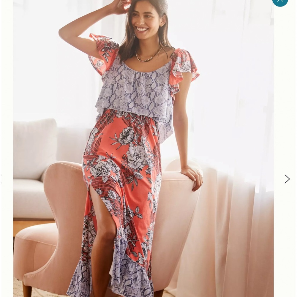 NWT DAILY PRACTICE BY ANTHROPOLOGIE POPPY RUFFLED MIDI DRESS❤️❤️❤️❤️